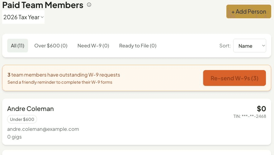 W-9 Collection & 1099 Filing screenshot